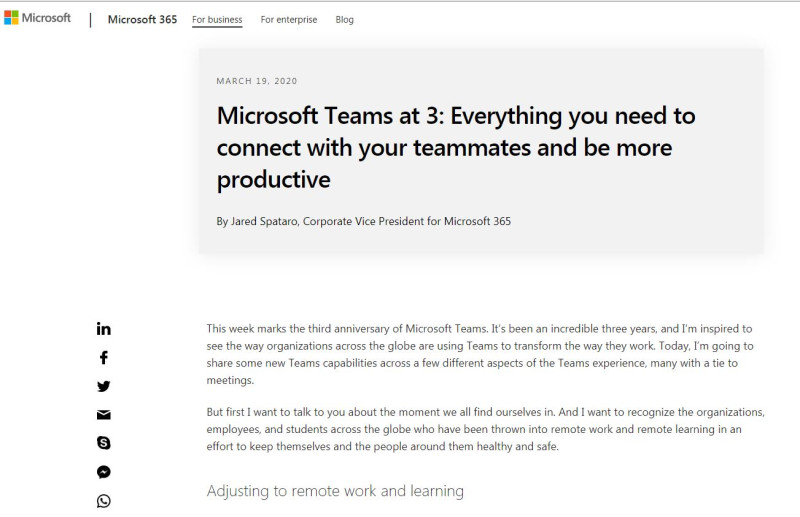 Microsoft Teams邁入三周年，微軟宣布推出新功能。   圖：取自微軟官網