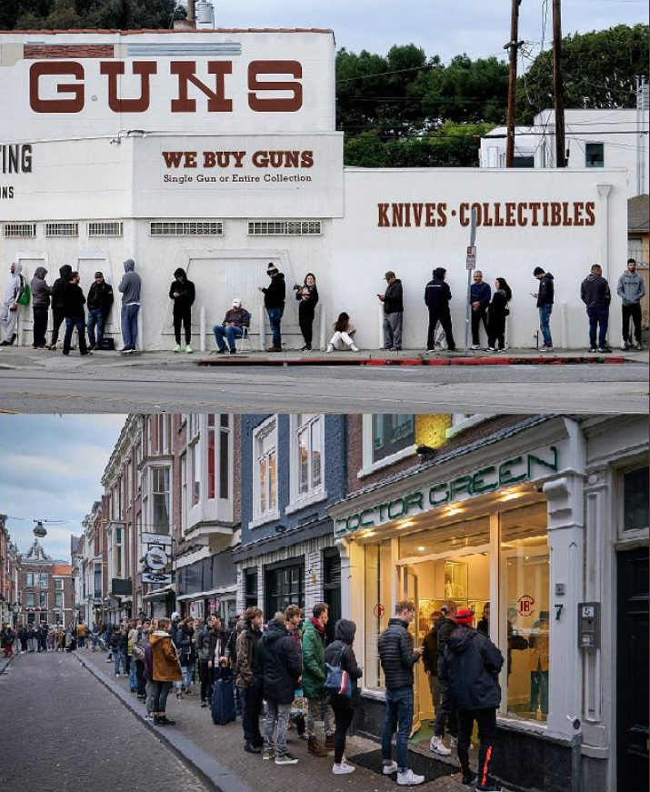 美國各地槍枝店在疫情前後出現排隊搶購風潮。   圖：翻攝自Chris Kubecka推特