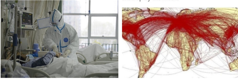 英國南漢普頓大學（University of Southampton）研究團隊在2月中透過大數據分析，模擬描繪出武漢封城前近6萬人的移動軌跡。   圖：新頭殼合成照
