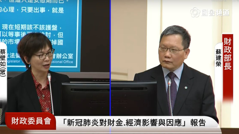 台灣民眾黨立委蔡壁如質詢要求財政部，慎重思量國安基金進場護盤的必要性。   圖：擷取自國會頻道