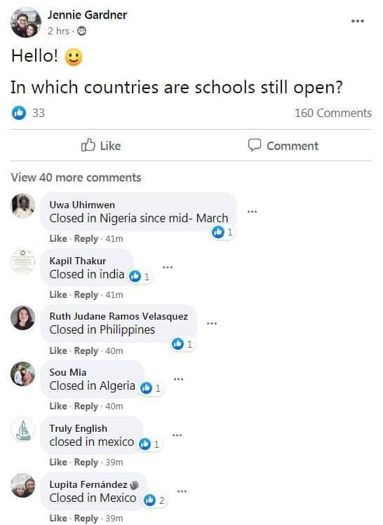 有網友在1個世界英文老師的臉書社團裡，驚訝發現全球只有6個國家學校仍在運作，台灣是其中之一。   「空屋筆記-免費的自由」臉書