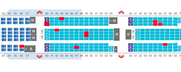 CI011班機11確診者座位圖（紅色為確診者座位）。   圖：新頭殼／製圖