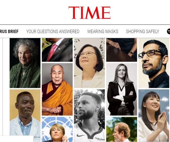 《時代》網站16日列出100位領導者，台灣總統蔡英文為其中之一。   圖：翻攝TIME網站