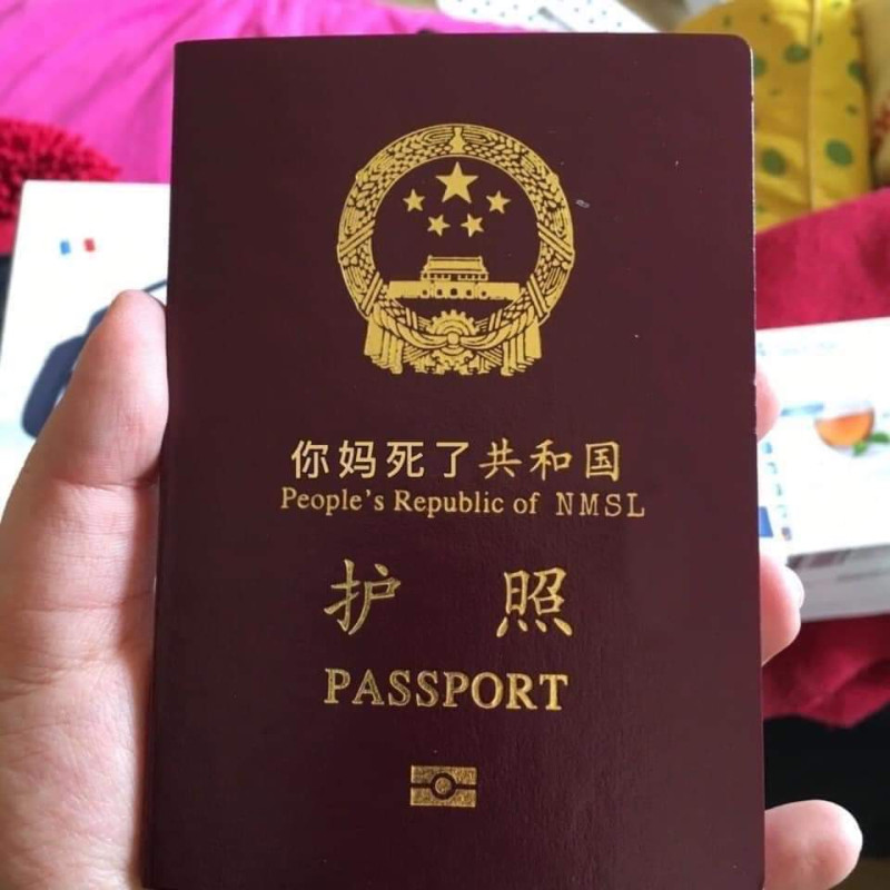 有網友疑似為諷刺張漢暉對自家人「見死不救」，特地仿造中國護照製作一本「你媽死了共和國護照」。   圖：翻攝CALO推特 