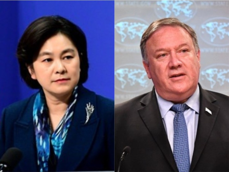 中國外交部發言人華春瑩(左)和美國國務卿蓬佩奧(右)。   圖：新頭殼合成