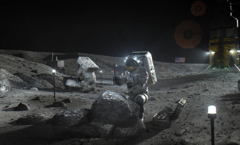 NASA與3家太空公司簽訂共將近10億美元的合約，旨在建立月球著陸系統。圖為太空人在月球示意圖。   圖：擷取自NASA官網