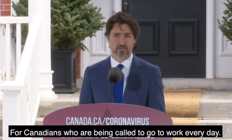 加拿大總理杜魯多（Justin Trudeau）在例行記者會中，感謝台灣慷慨捐贈加拿大醫療用口罩。   圖/翻攝自推特