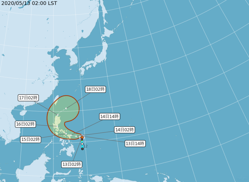今年編號第1號「黃蜂」颱風在13日凌晨形成，預計周末才有可能影響台灣。   圖：翻攝自中央氣象局