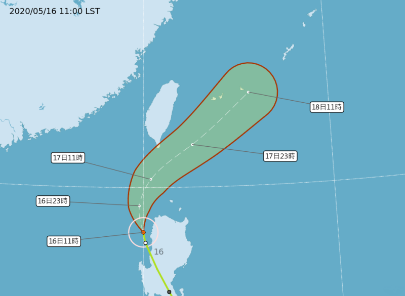 黃蜂颱風預計明天中午前後最接近台灣，各地都有機會出現陣雨。   圖：氣象局／提供