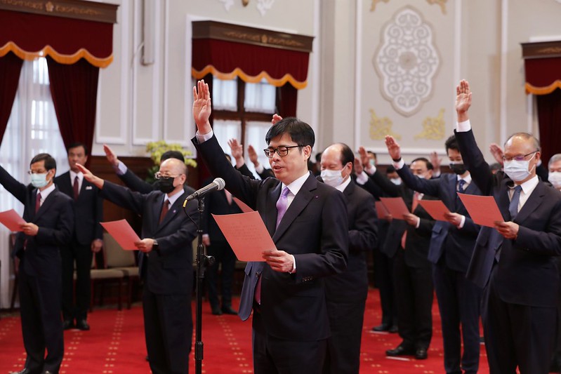 副閣揆陳其邁今（20）天上午在總統府率新內閣閣員宣誓。   圖：總統府提供