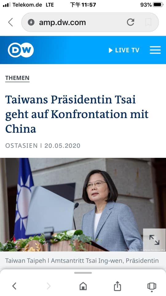 駐德代表謝志偉表示，德國媒體稱呼小英為「蔡英文總統」（Präsidentin Tsai Ing-wen）或「蔡總統」（Präsidentin Tsai），沒有例外！   圖：翻攝自謝志偉臉書