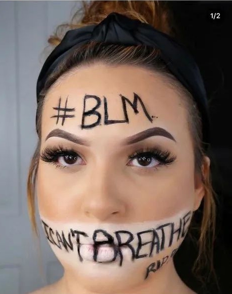 美國抗議民眾畫「我不能呼吸」妝。   圖 : 翻攝自推特