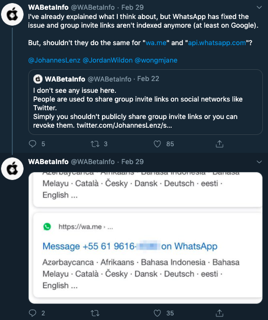 WABetainfo早在2月就發現WhatsApp漏洞。   圖：擷取自WABetaInfo推特