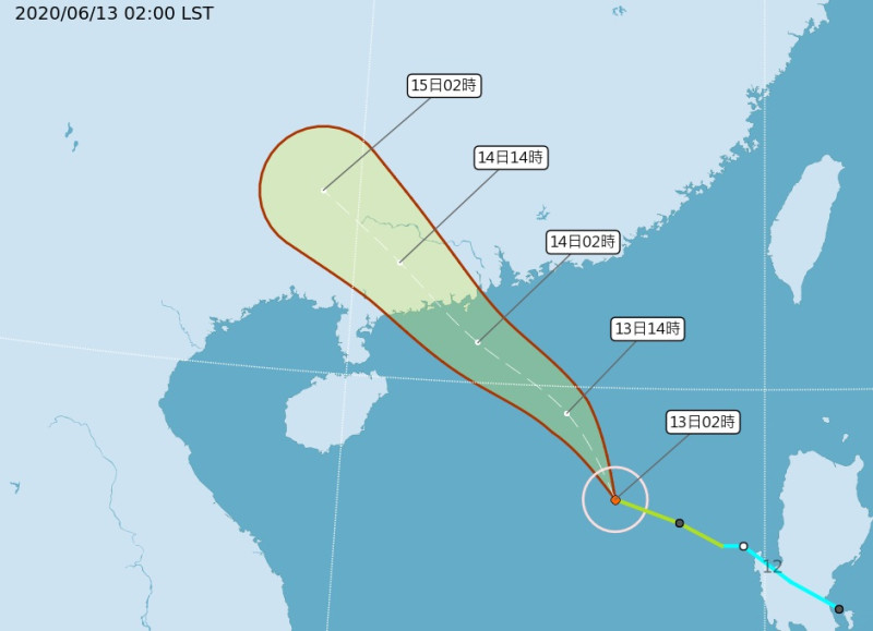 輕颱鸚鵡颱風路徑潛勢圖。    圖/翻攝氣象局