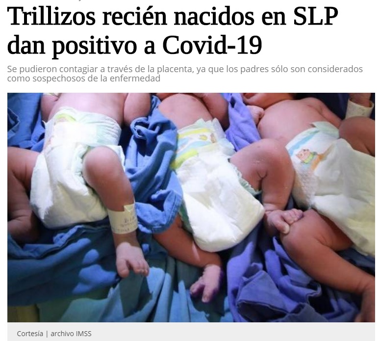 墨西哥本月17日才出生的3胞胎被確診感染武漢肺炎，目前在醫院接受照顧。   圖：翻攝自El SOL DE SAN LUIS