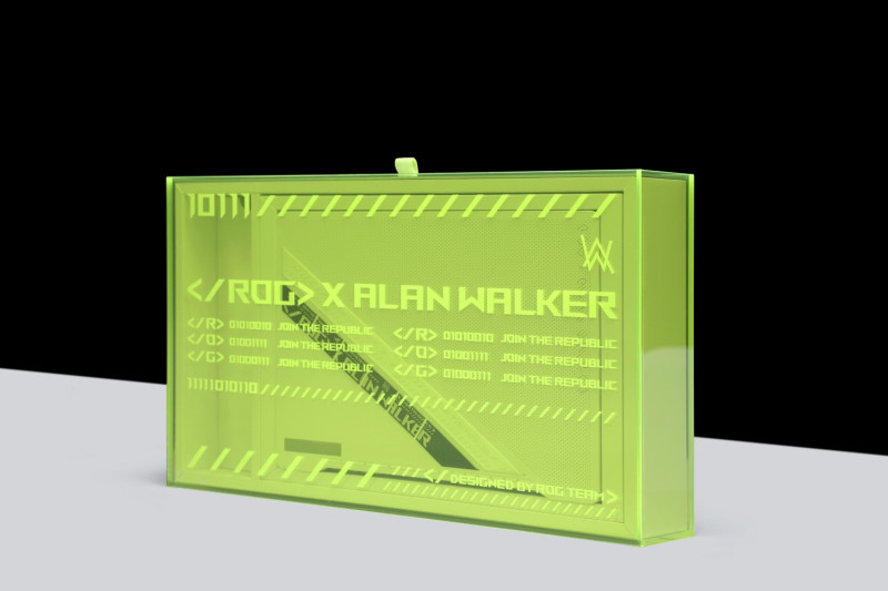 Alan Walker限定版完美揉合ROG、音樂風格、潮流文化三大元素，更為其訂製代表電音文化的螢光綠外盒 圖：ROG/提供