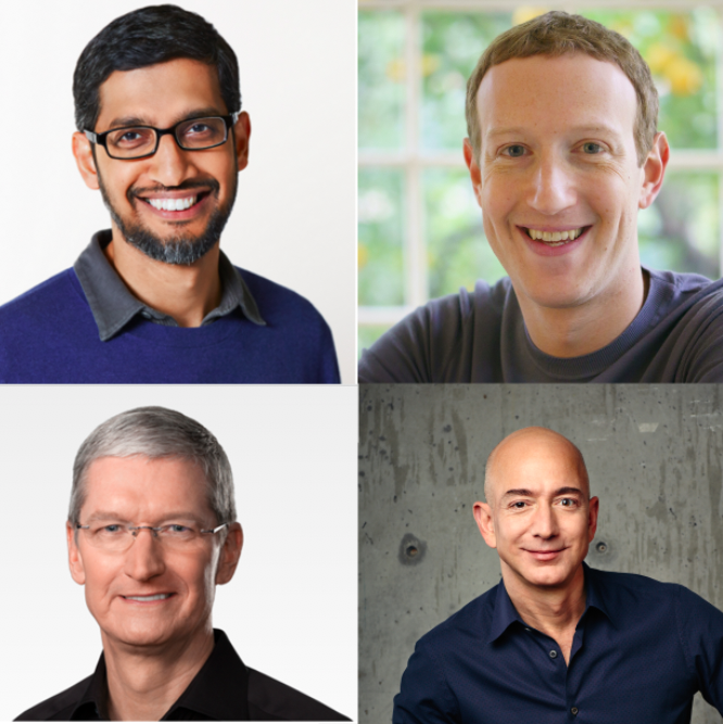 四大科技公司執行長將同步出席反壟斷聽證會   圖：取自Google、臉書、蘋果、亞馬遜官網