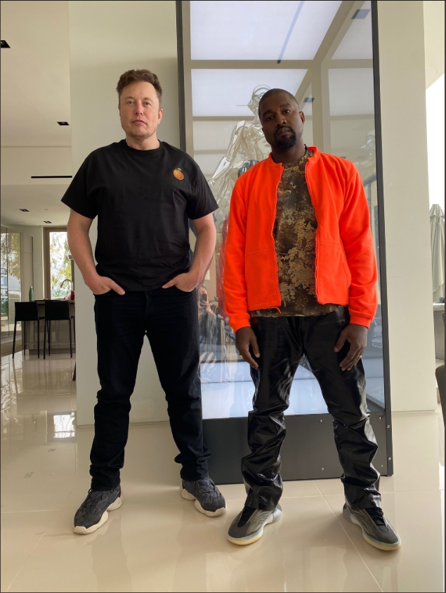 美國重量級饒舌歌手「肯爺」肯伊威斯特（圖右）宣布將參選總統；他的好兄弟，SpaceX創辦人馬斯克（圖左）立即表態支持。   圖：翻攝自Kanye West推特