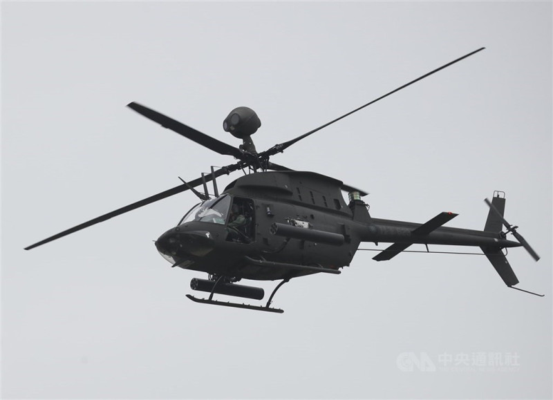 軍方人士表示，一架OH-58D戰搜直升機執行漢光演習操演，在新竹基地內重落地。圖為OH-58D同機型直升機。   圖：中央社／提供