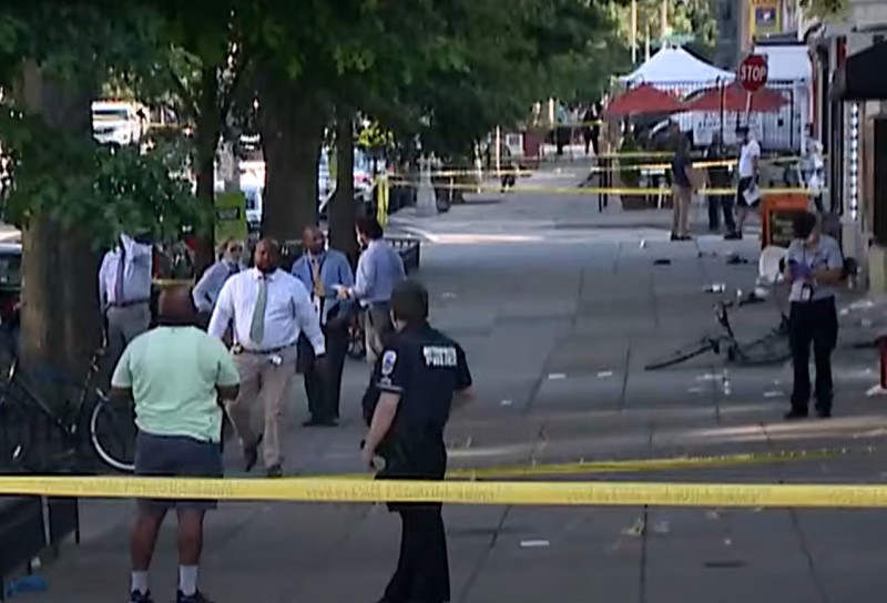 華盛頓特區星期日下午發生槍擊案，造成一死八傷的悲劇，警方在現場拉起封鎖線。   圖：翻攝自youtube