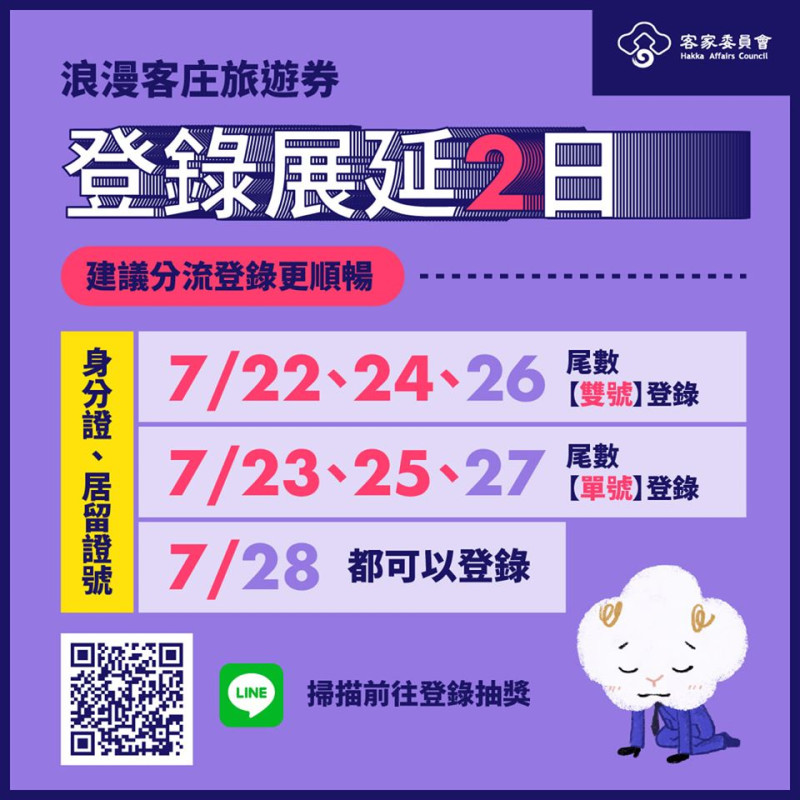 客委會系統大當機，宣布登陸時間延長2日至7/28   圖：取自客委會官方臉書