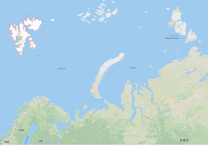 斯瓦巴群島（左上紅框處）從1月開始氣溫就比正常高出攝氏5度，緊鄰極圈的西伯利亞地區7月中氣溫一度飆升到攝氏38度。   圖：取自Google地圖網頁google.com/maps