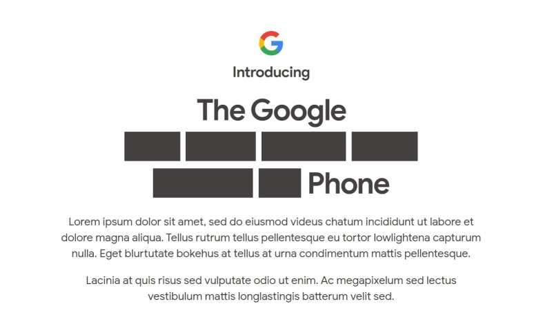 Google近日在官方網站釋出小遊戲，只要點選文字間的六個黑色空格，將其改為「藍、紅、黃、藍、綠、紅」的顏色，就會顯示新機上市日。   圖：截取自官網