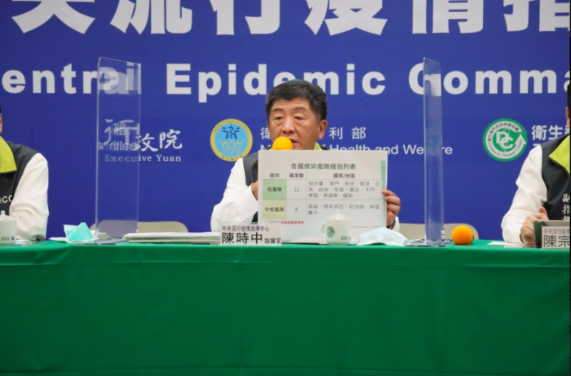 中央疫情指揮中心今（5）天宣布將日本從「短期商務人士入境申請縮短居家檢疫」之中低感染風險國家移除。   圖：中央疫情指揮中心／提供