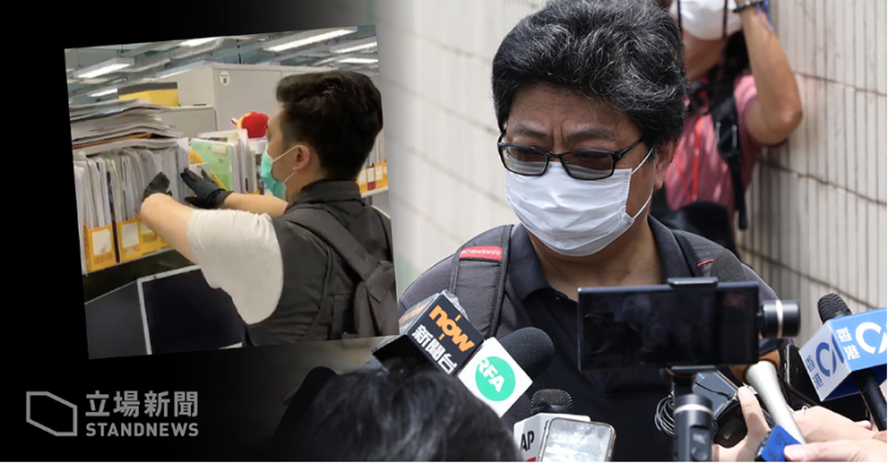 對於香港警方中午進入壹傳媒大樓搜查，香港記者協會主席楊健興(右)表示，「有如在第三世界打壓傳媒及沒有新聞自由的地方，才會出現。」   圖：翻攝自立場新聞
