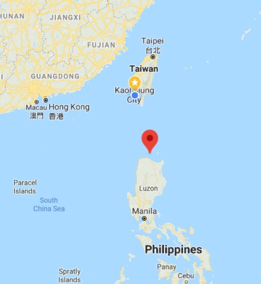 富加島(紅色標記處)是菲律賓北境距離台灣最近的第二個島，中國曾試圖插足此處，被菲國海軍擋下來   圖：Google map