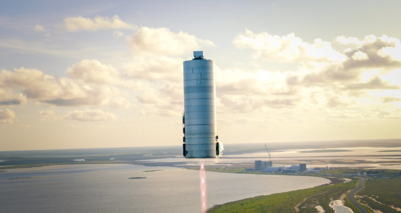 馬斯克在推特上發表了星際飛船「星艦」原型機的風景圖，SpaceX計劃將下面風景秀麗的海岸線開發成渡假勝地。   圖：取自馬斯克推特