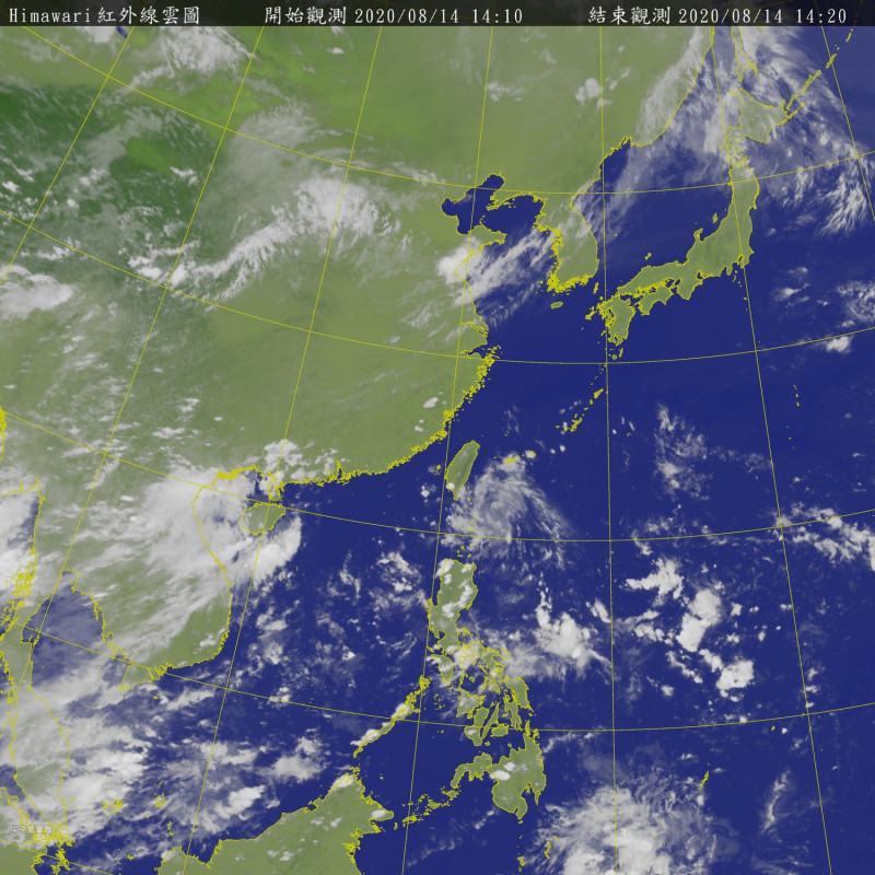 衛星雲圖可見，台灣上空目前雲朵非常稀少。   圖：中央氣象局/提供