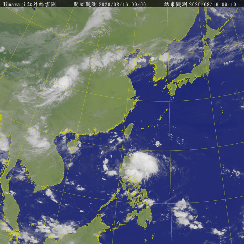 從今早衛星雲圖上可看到台灣東南方有一塊明顯的雲系，那是一個低壓帶，還未形成擾動，但仍會為台灣帶來水氣。   圖：中央氣象局/提供