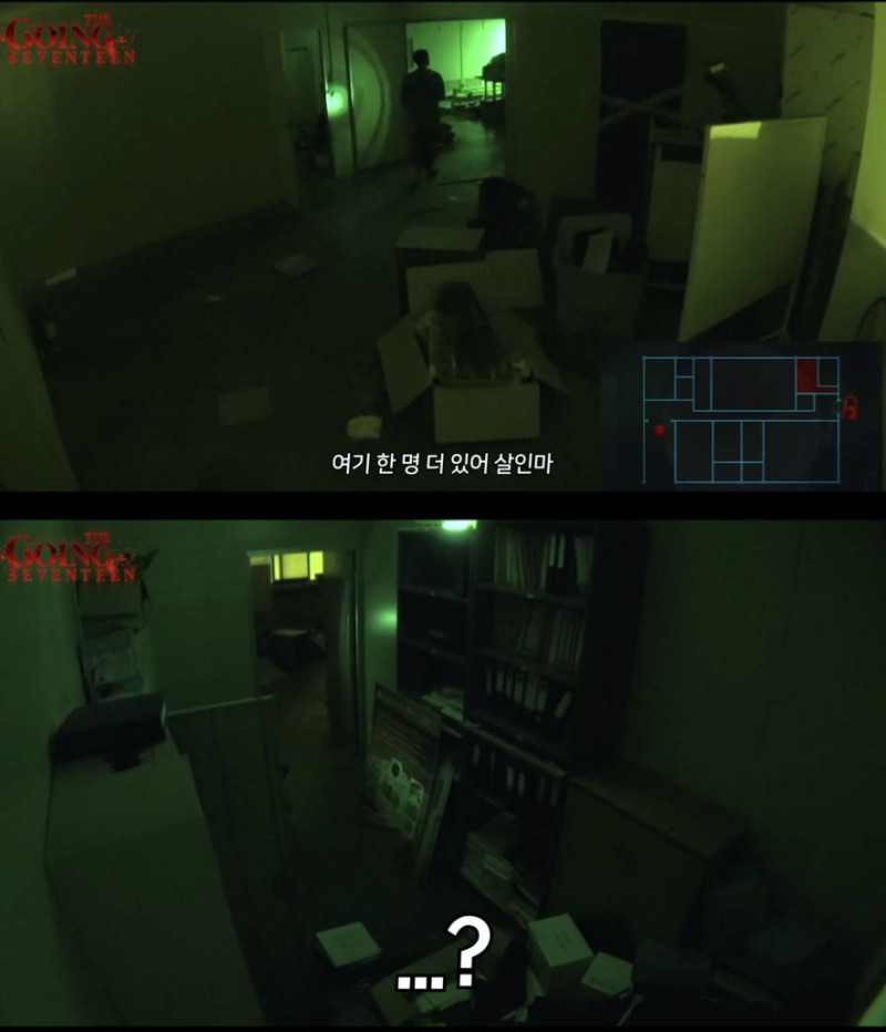 成員Wonwoo稱自己在房間裡看見一位女性，但畫面中卻什麼都沒有。   圖：翻攝自SEVENTEEN YouTube頻道