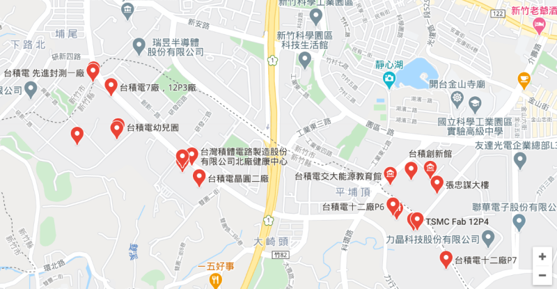 台積電二廠位於新竹寶山。   圖：Google Maps