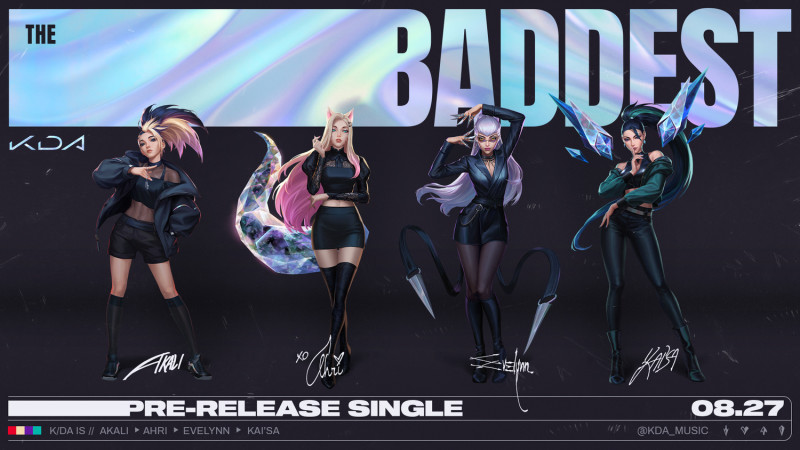 虛擬偶像女團K/DA睽違近兩年再發的新單曲《THE BADDEST》先行曲今日曝光。   圖：翻攝自K/DA Twitter