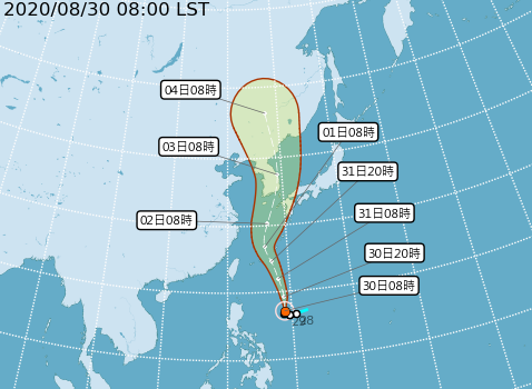 中央氣象局今（30）日發布的梅莎颱風路徑圖。   圖：取自中央氣象局官網
