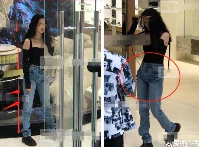 歐陽娜娜的牛仔褲被網友拍到跨下有「尷尬摺痕」。   圖：翻攝自微博