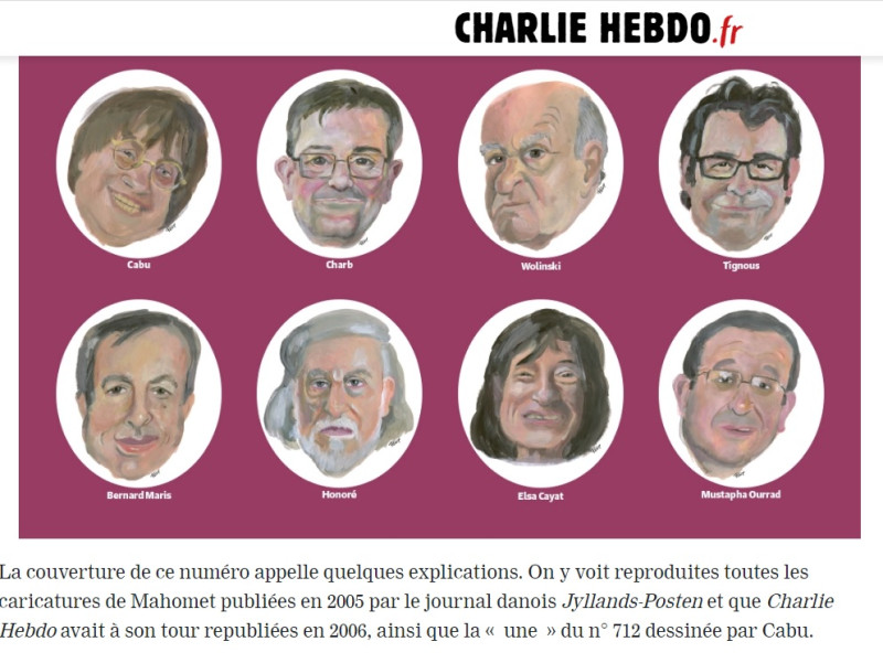 《查理周刊》在新一期雜誌中，將介紹在5年前恐怖攻擊中不幸喪生的10名漫畫家。   圖：翻攝自《查理周刊》官網