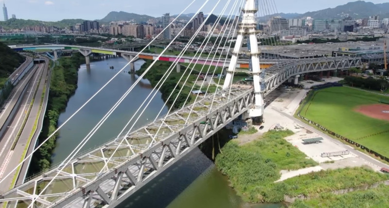 安心橋長度502公尺，是用三跨連續不對稱的斜張橋建構而成，也是全國最大的鐵道橋。   圖：新北市捷運局／提供