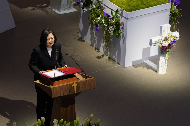 總統蔡英文在李登輝追思告別禮拜致詞   圖：台北市攝影記者聯誼會提供