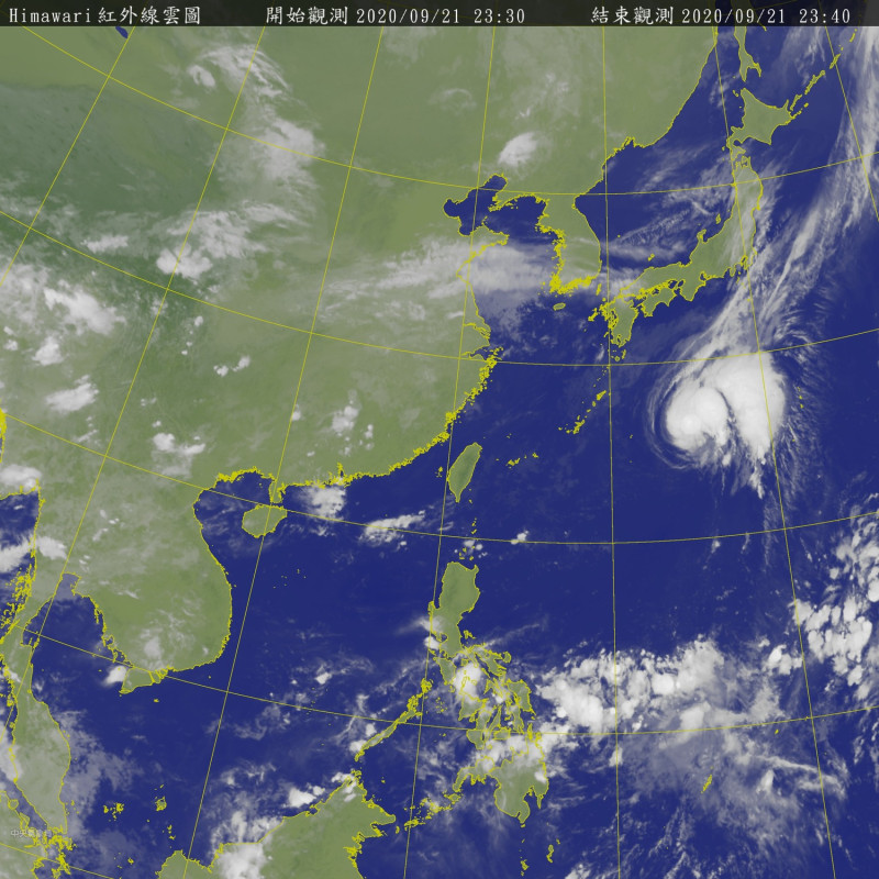 從衛星雲圖上可見，輕颱白海豚離台灣較遠，沒有直接影響的可能性。   圖：中央氣象局/提供