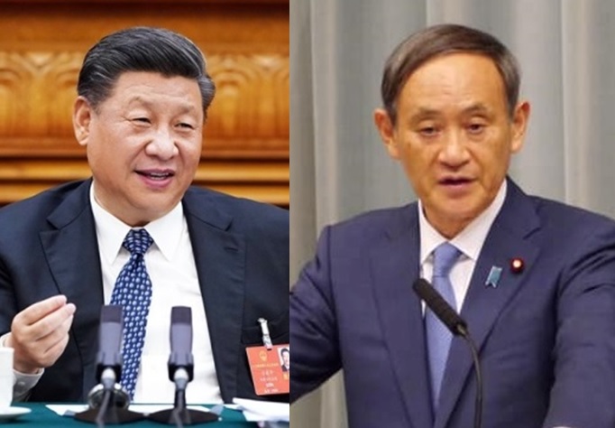 日本首相菅義偉（右）計劃25日與中國國家主席習近平舉行電話會談。   圖：翻攝菅義偉臉書、新華社（新頭殼合成）