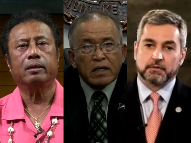 聯大總辯論邁入第2天，3友邦挺台參與聯合國體系。帛琉總統雷蒙傑索（左起）、馬紹爾群島總統柯布亞、巴拉圭總統阿布鐸。   圖：翻攝YouTube