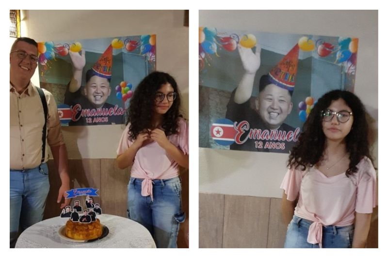 巴西一位網友替喜歡KPOP的妹妹慶生，特製的「最有名韓國人」蛋糕海報讓大家笑翻。   圖／翻攝自@_VitorSouza_的推特