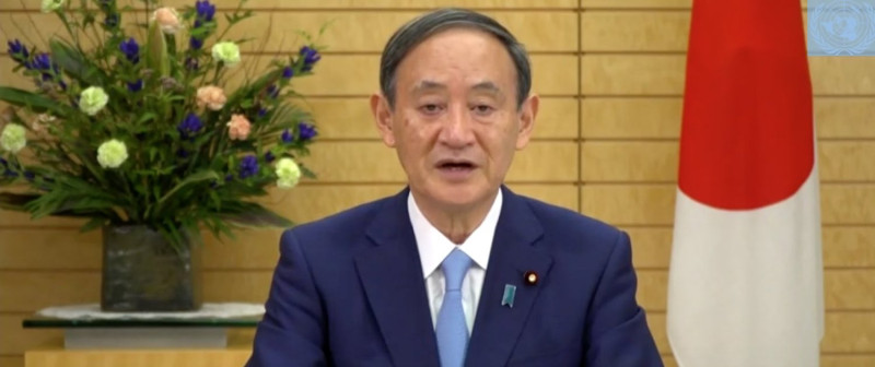 16日剛上任的日本首相菅義偉，今日在聯合國大會上宣示，日本決心於2021年舉辦東京奧運。   圖：取自UN2020