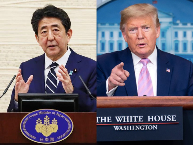 美國前總統川普(右)表示，日本前首相安倍晉三被槍擊「絕對是毀滅性的消息」。   圖：新頭殼／合成（資料照）