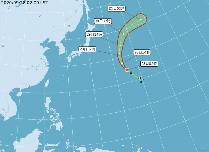 今年第13個颱風「鯨魚」28清晨成形，不過氣象局預測颱風不會對台造成影響。   圖：中央氣象局/提供