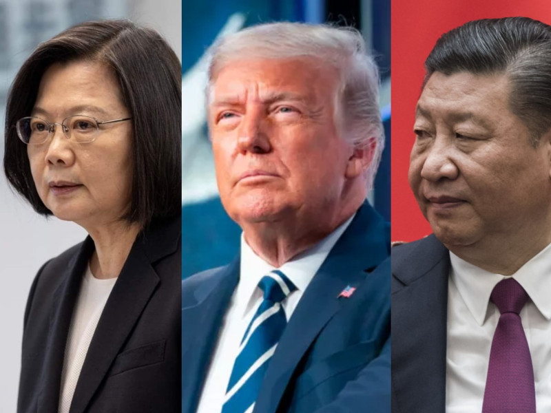 總統蔡英文（右）、美國總統川普（中）、中國國家主席習近平（左）。   圖：新頭殼合成