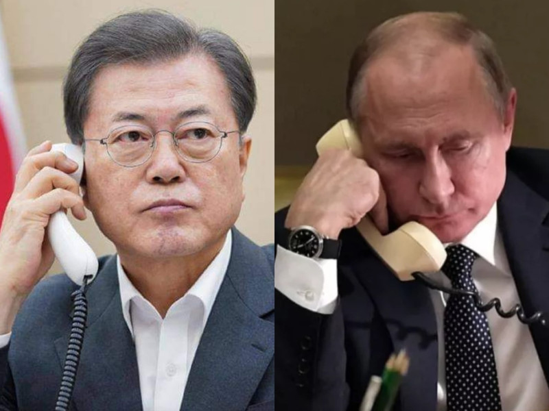 韓俄在迎來建交30周年之際，進行了雙方領導人的通話。   圖：新頭殼合成/ 翻攝自青瓦臺官網、普丁臉書